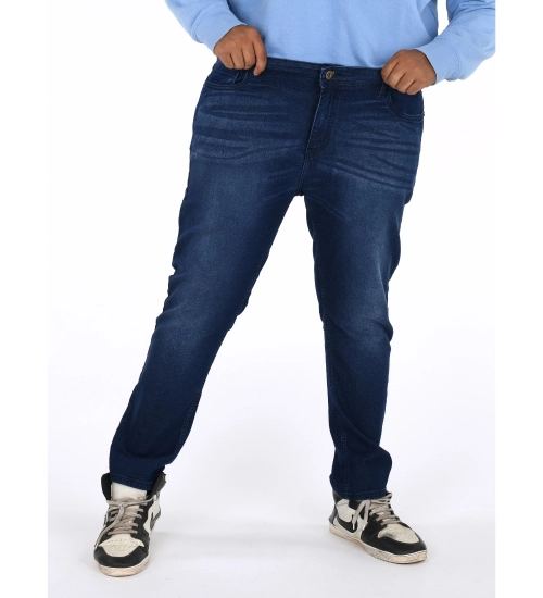 Generic Men's Cotton Blended Solid Plus Size Jeans (Dark Blue)