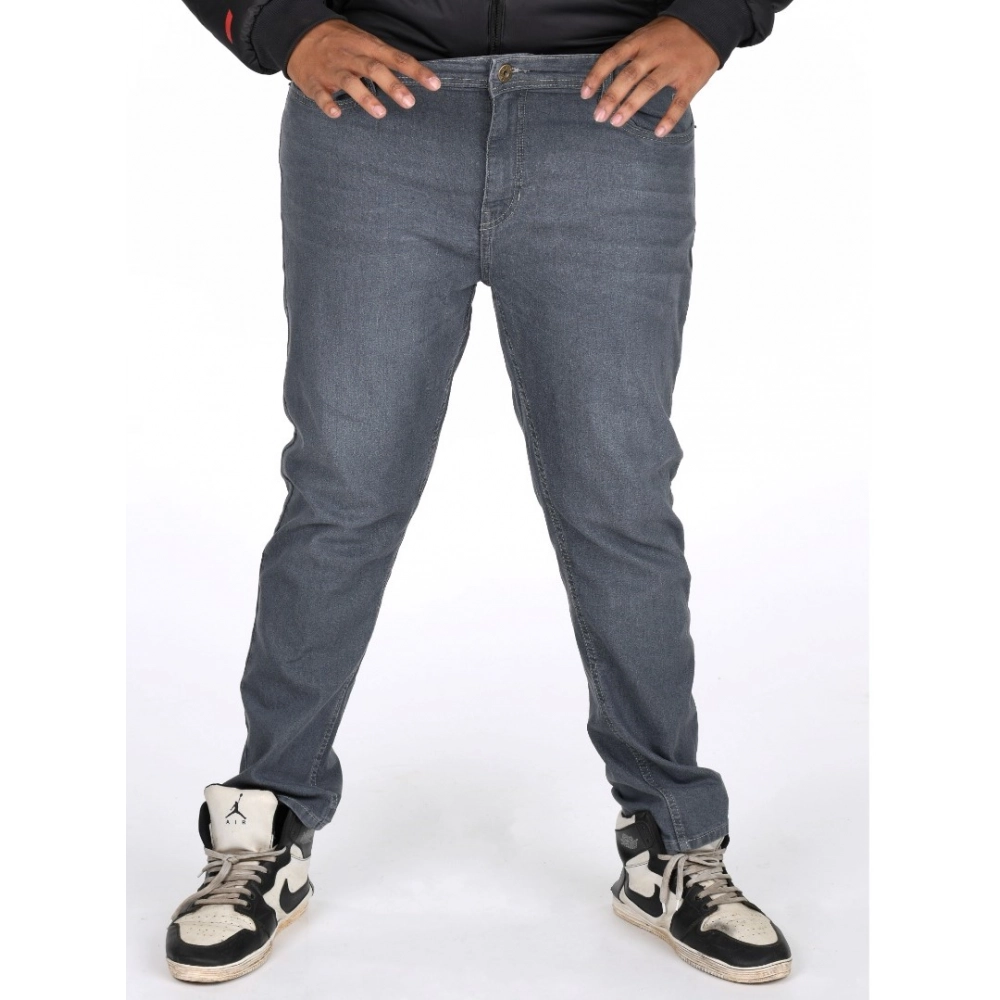 Generic Men's Cotton Blended Solid Plus Size Jeans (Grey) Generic Men's Cotton Blended Solid Plus Size Jeans (Grey)