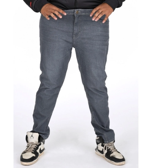 Generic Men's Cotton Blended Solid Plus Size Jeans (Grey)