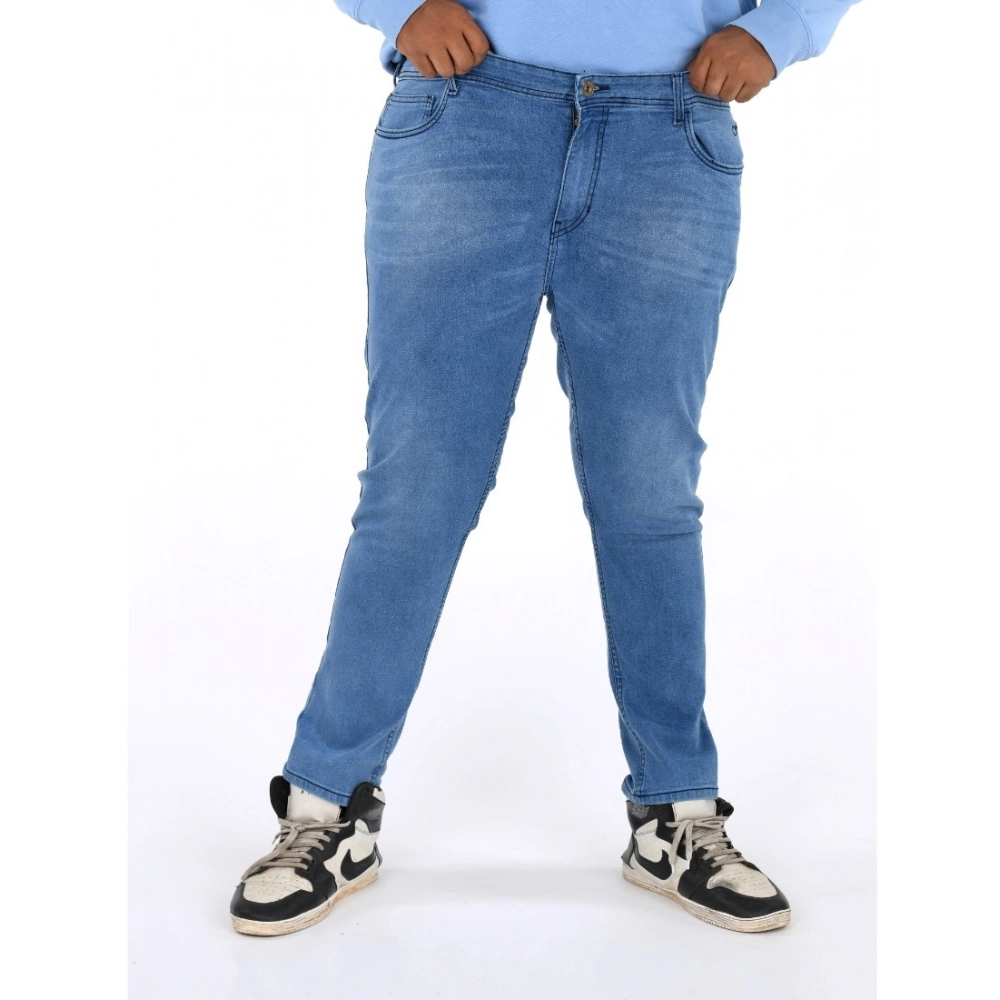 Generic Men's Cotton Blended Solid Plus Size Jeans (Blue) Generic Men's Cotton Blended Solid Plus Size Jeans (Blue)