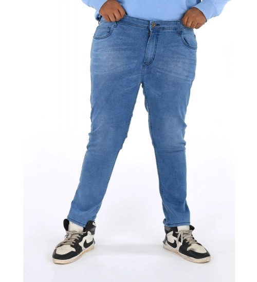 Generic Men's Cotton Blended Solid Plus Size Jeans (Blue)