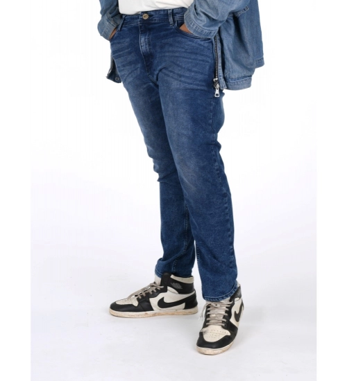 Generic Men's Cotton Blended Solid Plus Size Jeans (Blue)