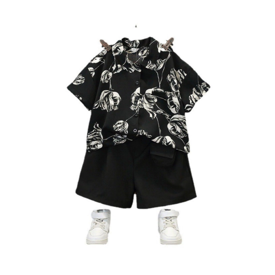 Generic Kid's Lycra Printed Casual wear Shirt And Shorts Set (Black) Generic Kid's Lycra Printed Casual wear Shirt And Shorts Set (Black)