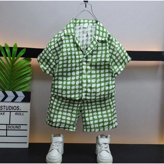 Generic Kid's Lycra Printed Casual wear Shirt And Shorts Set (Green)