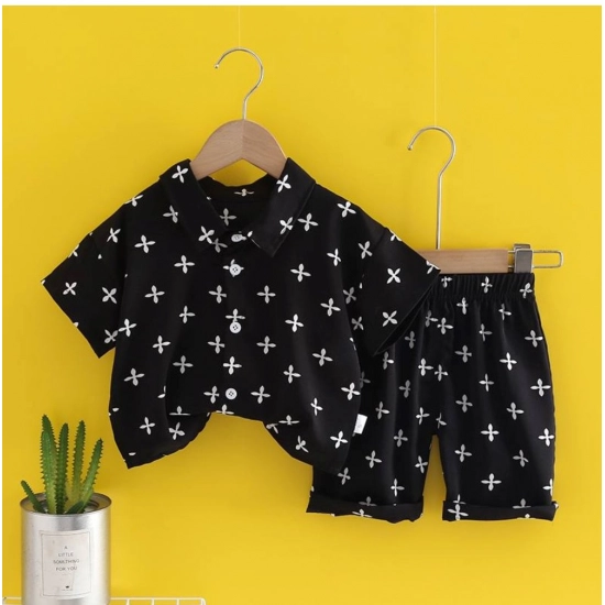 Generic Kid's Lycra Printed Casual wear Shirt And Shorts Set (Black) Generic Kid's Lycra Printed Casual wear Shirt And Shorts Set (Black)