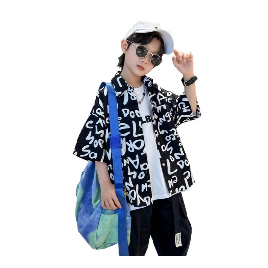 Generic Kid's Lycra Printed Casual wear Shirt And Shorts Set (Black) Generic Kid's Lycra Printed Casual wear Shirt And Shorts Set (Black)