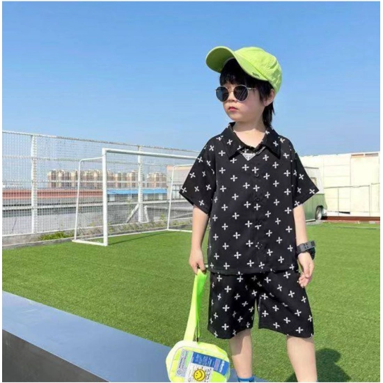 Generic Kid's Lycra Printed Casual wear Shirt And Shorts Set (Black) Generic Kid's Lycra Printed Casual wear Shirt And Shorts Set (Black)