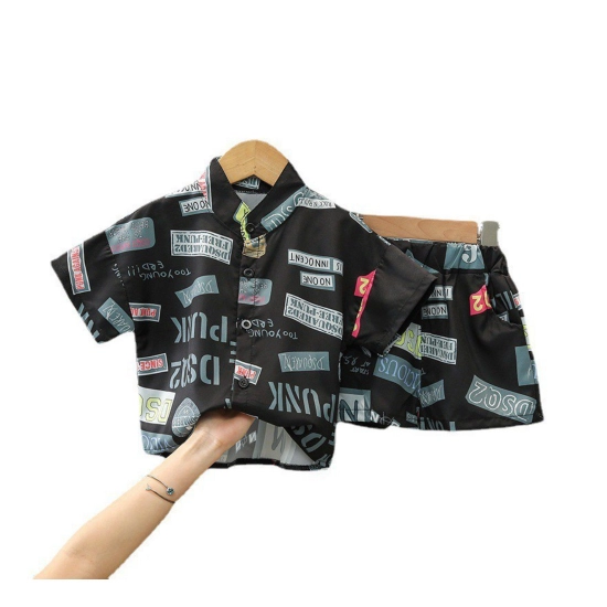 Generic Kid's Lycra Printed Casual wear Shirt And Shorts Set (Black) Generic Kid's Lycra Printed Casual wear Shirt And Shorts Set (Black)