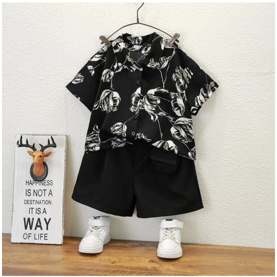 Generic Kid's Lycra Printed Casual wear Shirt And Shorts Set (Black) Generic Kid's Lycra Printed Casual wear Shirt And Shorts Set (Black)