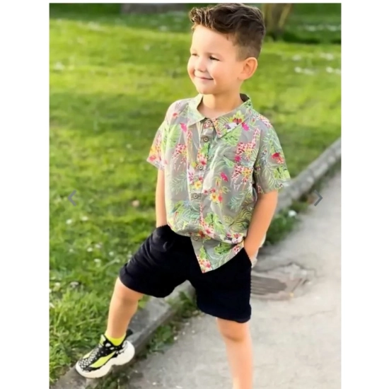 Generic Kid's Lycra Printed Casual wear Shirt And Shorts Set (Gray) Generic Kid's Lycra Printed Casual wear Shirt And Shorts Set (Gray)
