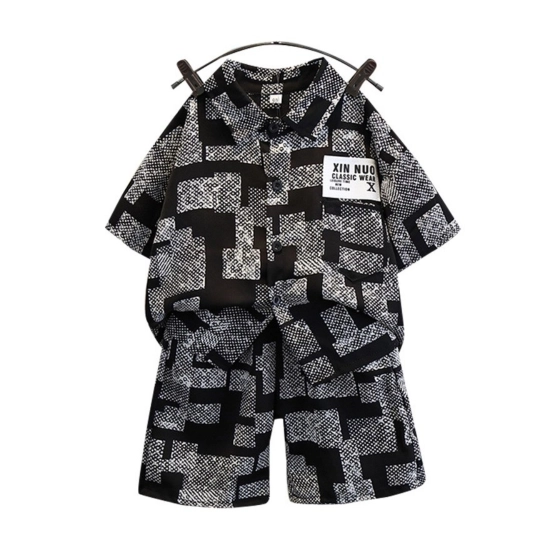 Generic Kid's Lycra Printed Casual wear Shirt And Shorts Set (Black)