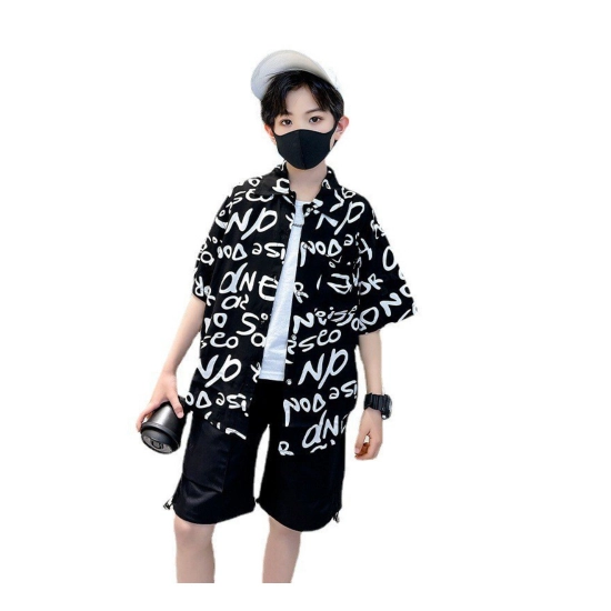 Generic Kid's Lycra Printed Casual wear Shirt And Shorts Set (Black) Generic Kid's Lycra Printed Casual wear Shirt And Shorts Set (Black)