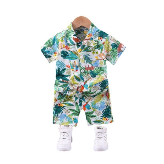 Generic Kid's Lycra Printed Casual wear Shirt And Shorts Set (Green)