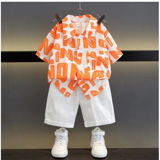 Generic Kid's Lycra Printed Casual wear Shirt And Shorts Set (Orange) Generic Kid's Lycra Printed Casual wear Shirt And Shorts Set (Orange)