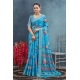 Generic Women's Linen Floral Printed Saree With Unstitched Blouse 5.5Mtr (Blue)