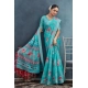 Generic Women's Linen Floral Printed Saree With Unstitched Blouse 5.5Mtr (Aqua)