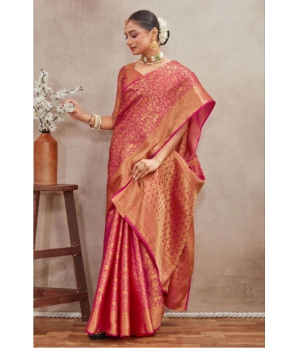 Generic Women's Silk Blend Floral Printed Saree With Unstitched Blouse 5.5Mtr (Pink) Generic Women's Silk Blend Floral Printed Saree With Unstitched Blouse 5.5Mtr (Pink)