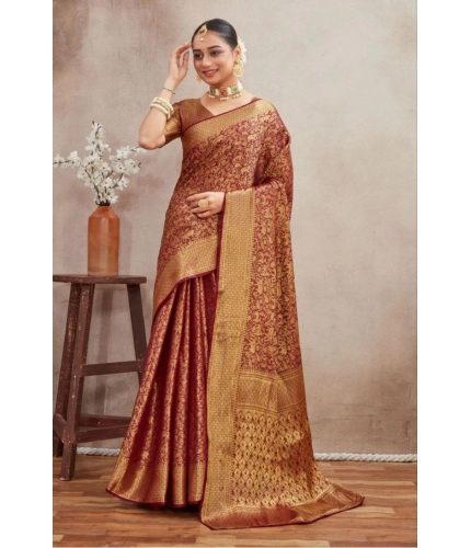 Generic Women's Silk Blend Floral Printed Saree With Unstitched Blouse 5.5Mtr (Brown) Generic Women's Silk Blend Floral Printed Saree With Unstitched Blouse 5.5Mtr (Brown)