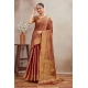 Generic Women's Silk Blend Floral Printed Saree With Unstitched Blouse 5.5Mtr (Brown)