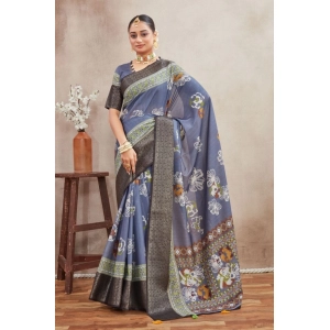 Generic Women's Crepe Silk Printed Saree With Unstitched Blouse 5.5Mtr (Grey)