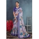 Generic Women's Linen Floral Printed Saree With Unstitched Blouse 5.5Mtr (Purple)