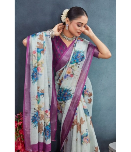 Generic Women's Linen Floral Printed Saree With Unstitched Blouse 5.5Mtr (Magenta) Generic Women's Linen Floral Printed Saree With Unstitched Blouse 5.5Mtr (Magenta)