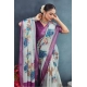 Generic Women's Linen Floral Printed Saree With Unstitched Blouse 5.5Mtr (Magenta)