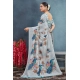 Generic Women's Linen Floral Printed Saree With Unstitched Blouse 5.5Mtr (Off-White)
