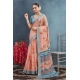 Generic Women's Linen Floral Printed Saree With Unstitched Blouse 5.5Mtr (Orange)