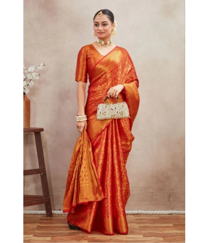 Generic Women's Silk Blend Floral Printed Saree With Unstitched Blouse 5.5Mtr (Red) Generic Women's Silk Blend Floral Printed Saree With Unstitched Blouse 5.5Mtr (Red)