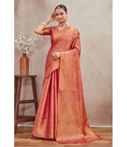 Generic Women's Silk Blend Floral Printed Saree With Unstitched Blouse 5.5Mtr (Peach) Generic Women's Silk Blend Floral Printed Saree With Unstitched Blouse 5.5Mtr (Peach)