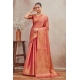 Generic Women's Silk Blend Floral Printed Saree With Unstitched Blouse 5.5Mtr (Peach)