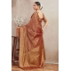 Generic Women's Silk Blend Floral Printed Saree With Unstitched Blouse 5.5Mtr (Brown)