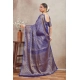 Generic Women's Silk Blend Floral Printed Saree With Unstitched Blouse 5.5Mtr (Royal Blue)