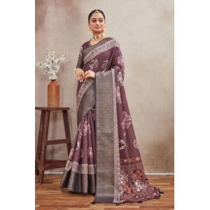 Generic Women's Crepe Silk Printed Saree With Unstitched Blouse 5.5Mtr (purple)