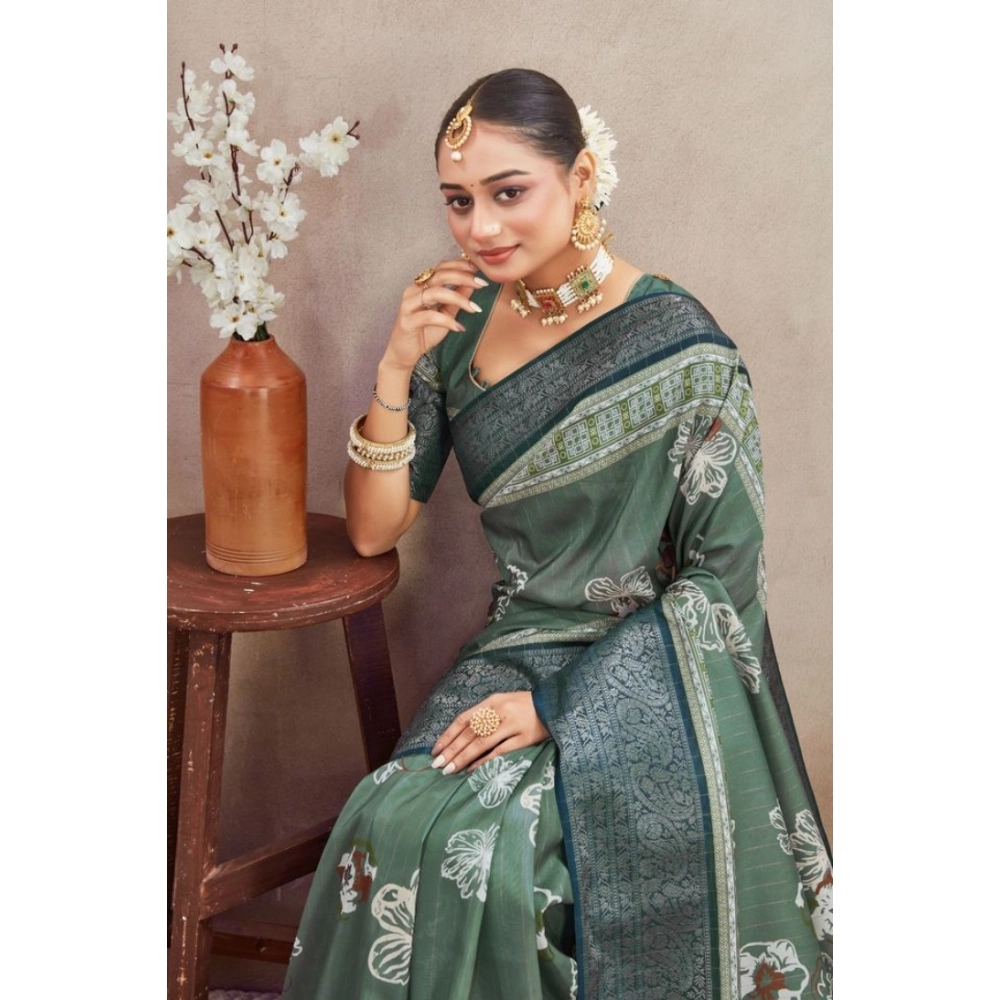 Generic Women's Crepe Silk Printed Saree With Unstitched Blouse 5.5Mtr (Green) Generic Women's Crepe Silk Printed Saree With Unstitched Blouse 5.5Mtr (Green)