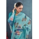 Generic Women's Linen Floral Printed Saree With Unstitched Blouse 5.5Mtr (Aqua)