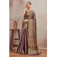 Generic Women's Silk Blend Floral Printed Saree With Unstitched Blouse 5.5Mtr (Navy Blue)