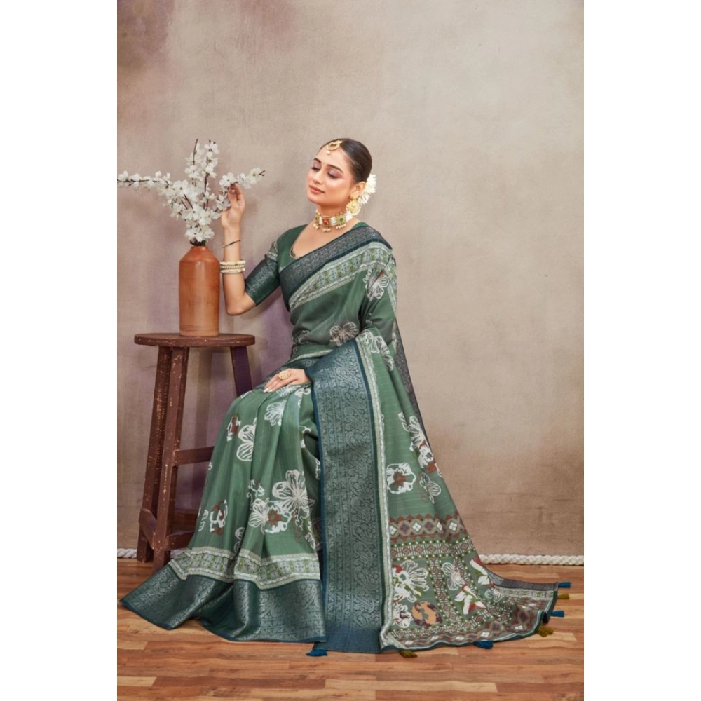 Generic Women's Crepe Silk Printed Saree With Unstitched Blouse 5.5Mtr (Green) Generic Women's Crepe Silk Printed Saree With Unstitched Blouse 5.5Mtr (Green)