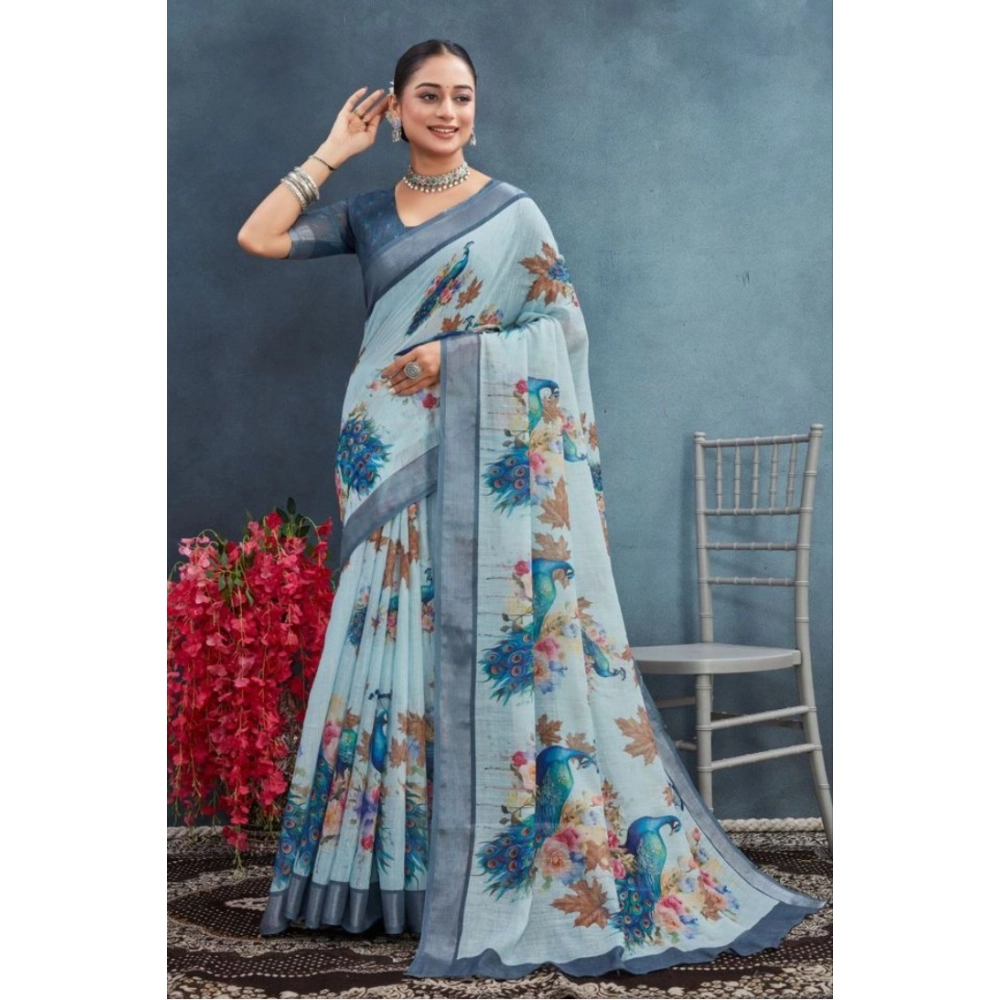 Generic Women's Linen Floral Printed Saree With Unstitched Blouse 5.5Mtr (Grey) Generic Women's Linen Floral Printed Saree With Unstitched Blouse 5.5Mtr (Grey)