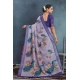 Generic Women's Linen Floral Printed Saree With Unstitched Blouse 5.5Mtr (Purple)