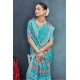 Generic Women's Linen Floral Printed Saree With Unstitched Blouse 5.5Mtr (Aqua)