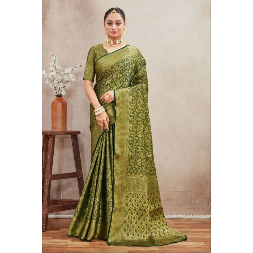 Generic Women's Silk Blend Floral Printed Saree With Unstitched Blouse 5.5Mtr (Green) Generic Women's Silk Blend Floral Printed Saree With Unstitched Blouse 5.5Mtr (Green)