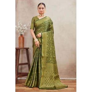 Generic Women's Silk Blend Floral Printed Saree With Unstitched Blouse 5.5Mtr (Green)