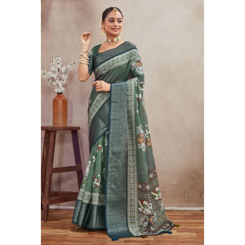 Generic Women's Crepe Silk Printed Saree With Unstitched Blouse 5.5Mtr (Green) Generic Women's Crepe Silk Printed Saree With Unstitched Blouse 5.5Mtr (Green)