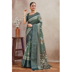 Generic Women's Crepe Silk Printed Saree With Unstitched Blouse 5.5Mtr (Green)
