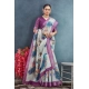 Generic Women's Linen Floral Printed Saree With Unstitched Blouse 5.5Mtr (Magenta)