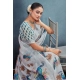 Generic Women's Linen Floral Printed Saree With Unstitched Blouse 5.5Mtr (Off-White)