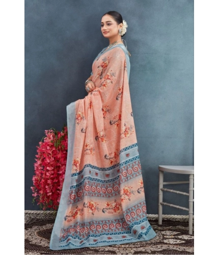 Generic Women's Linen Floral Printed Saree With Unstitched Blouse 5.5Mtr (Orange) Generic Women's Linen Floral Printed Saree With Unstitched Blouse 5.5Mtr (Orange)