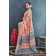 Generic Women's Linen Floral Printed Saree With Unstitched Blouse 5.5Mtr (Orange)
